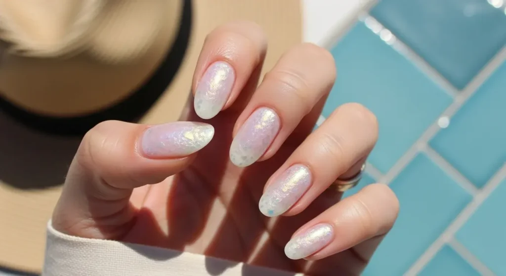 Crushed Pearl Finish Vacation-Ready Nails for Summer