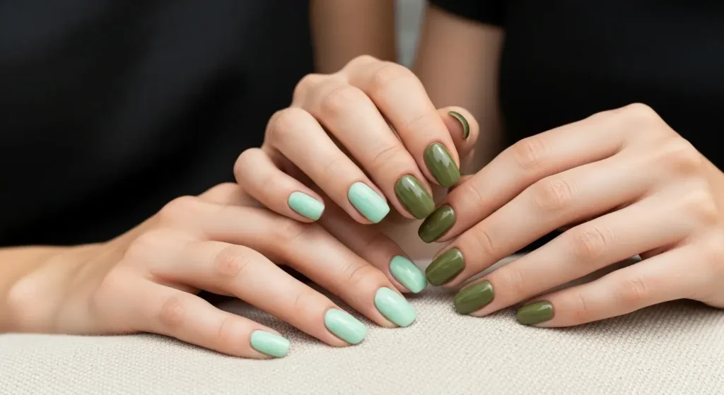 Two-Tone Mint + Olive Split Fresh Green Nails for Summer