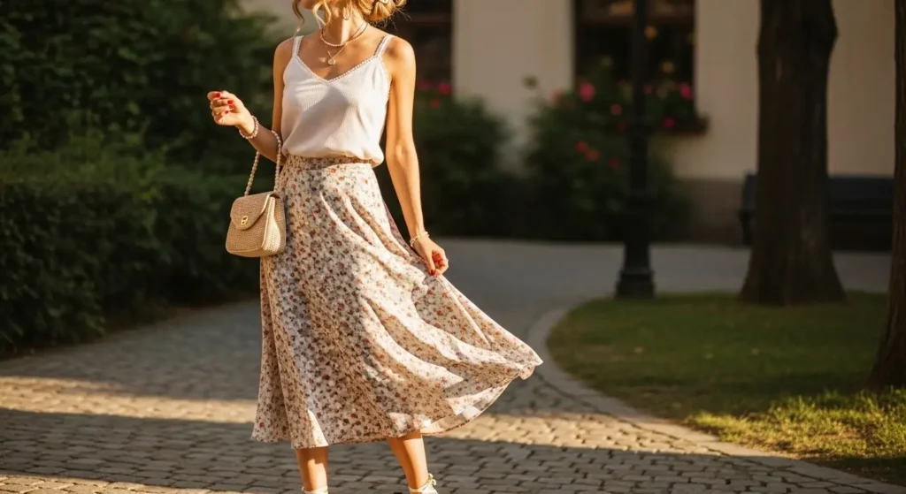 Camisole Top + Midi Skirt Vintage 90s Summer Outfits