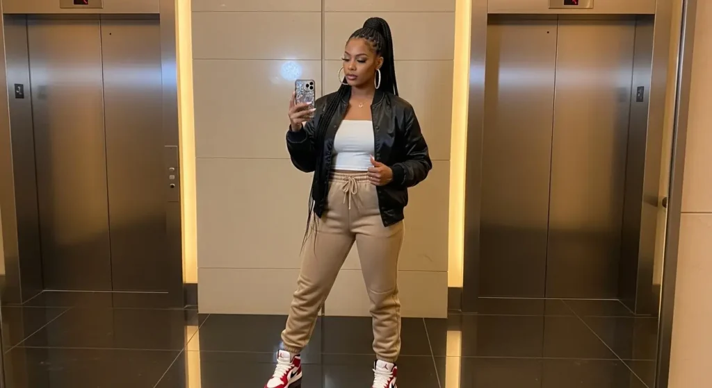 Bomber Jacket + Tube Top + Joggers Baddie Fall Outfits Ideas