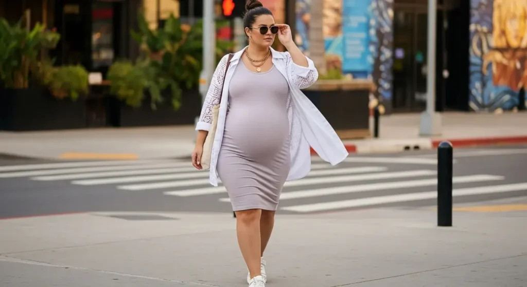 Bodycon Dresses with Lightweight Overshirts Big Belly Summer Outfit Ideas