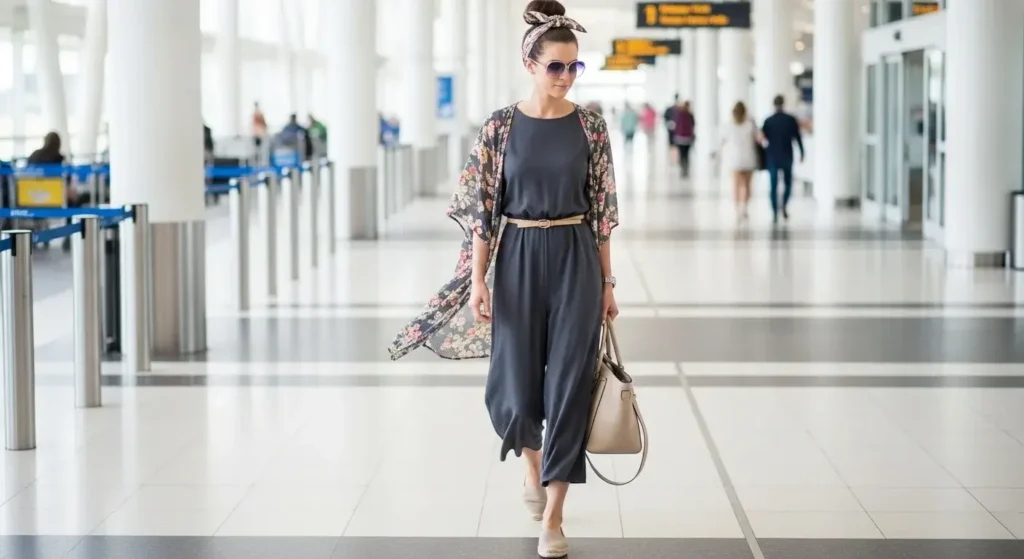 Sleeveless Jumpsuit + Kimono Airport Summer Outfits