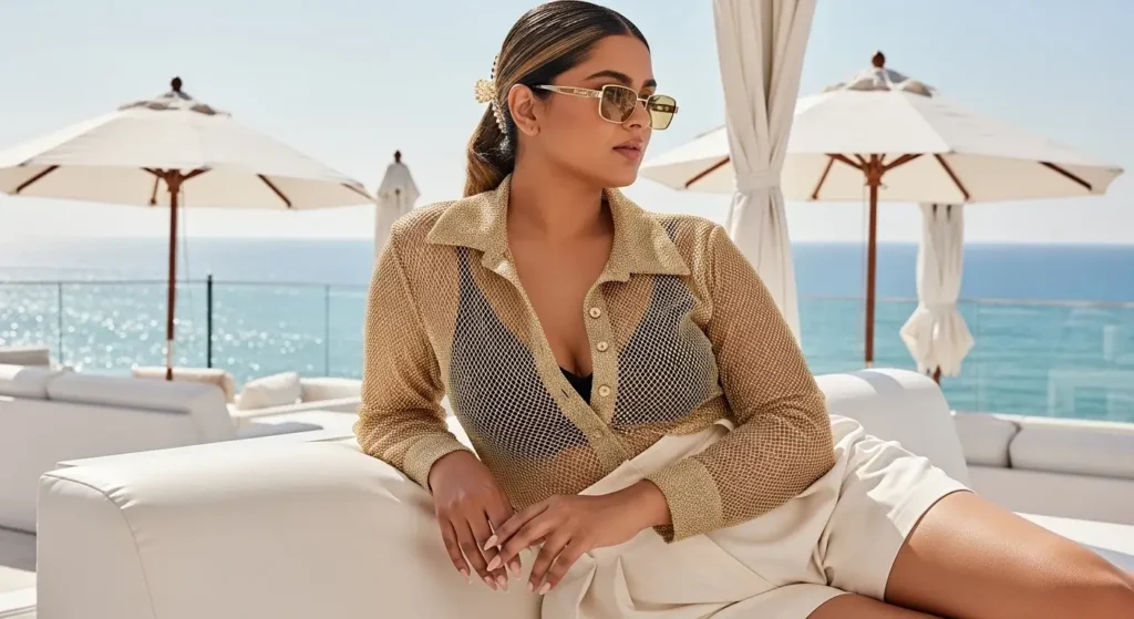 Mesh Button-Up + Bralette + Tailored Shorts Gorgeous Summer Outfits to Wear in the Catalan Capital