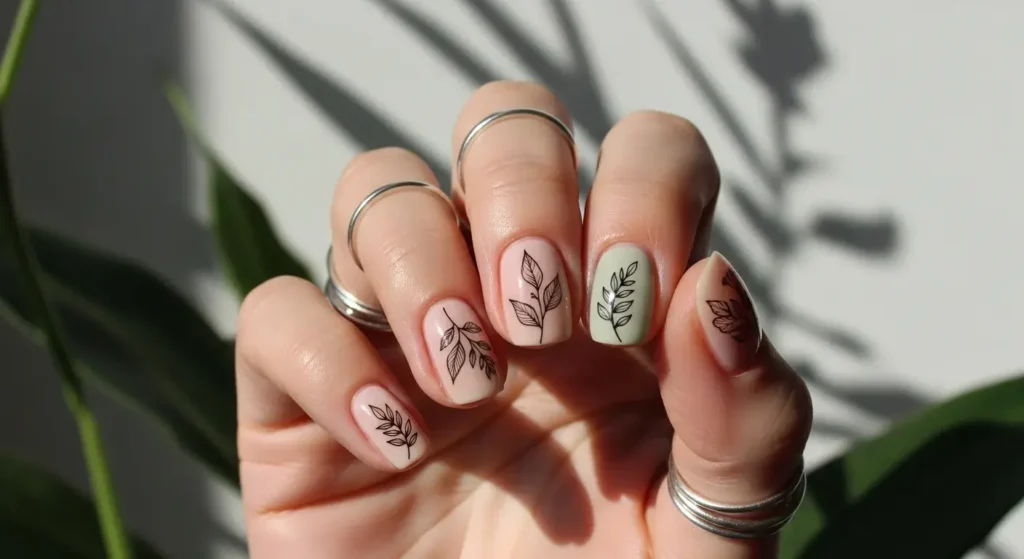 Botanical Inked Tips Round Summer Nails