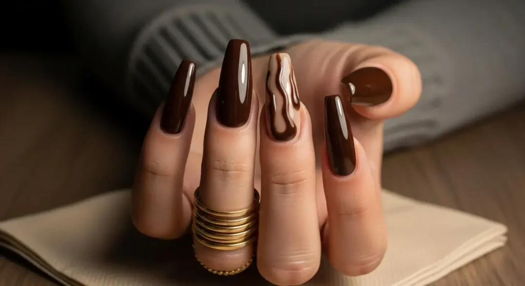 Chrome Mocha Drip Coffin Nails That Slay Summer 2025