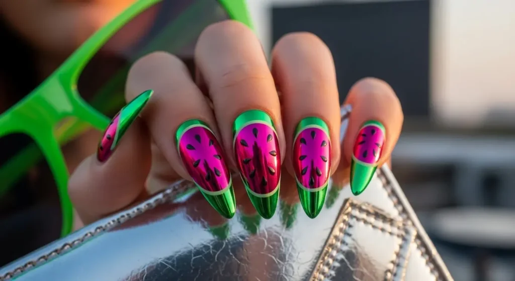 Watermelon Chrome Juicy Watermelon Nails For Summer