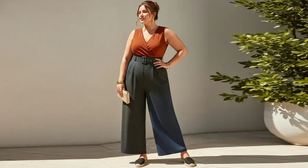Sleeveless Jumpsuit with Belted Waist Curvy Summer Outfits for women