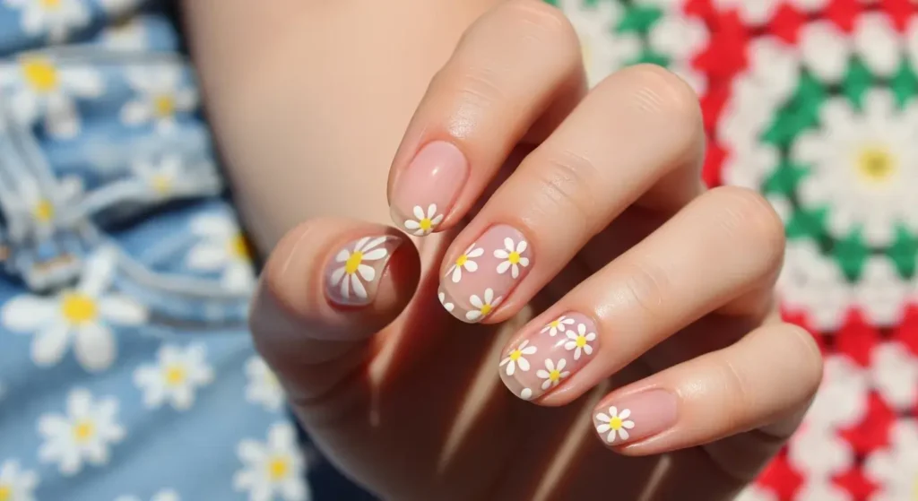 Retro Daisies Short Acrylic Nails for Summer 2025