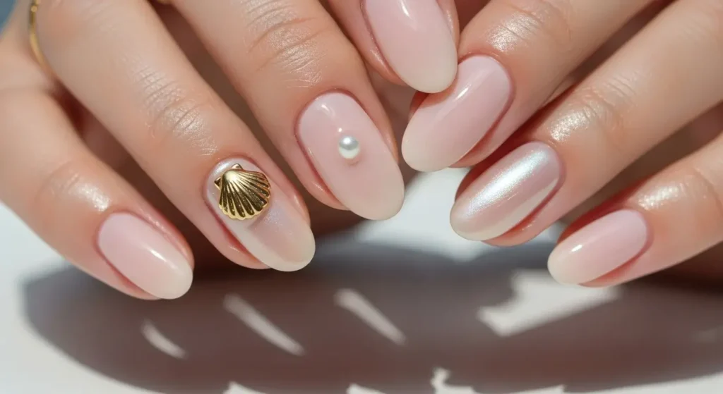 Shell-Inspired 3D Accents Beach Nails That Shine in Summer