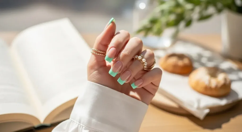 Minty French Tips Fresh Green Nails for Summer