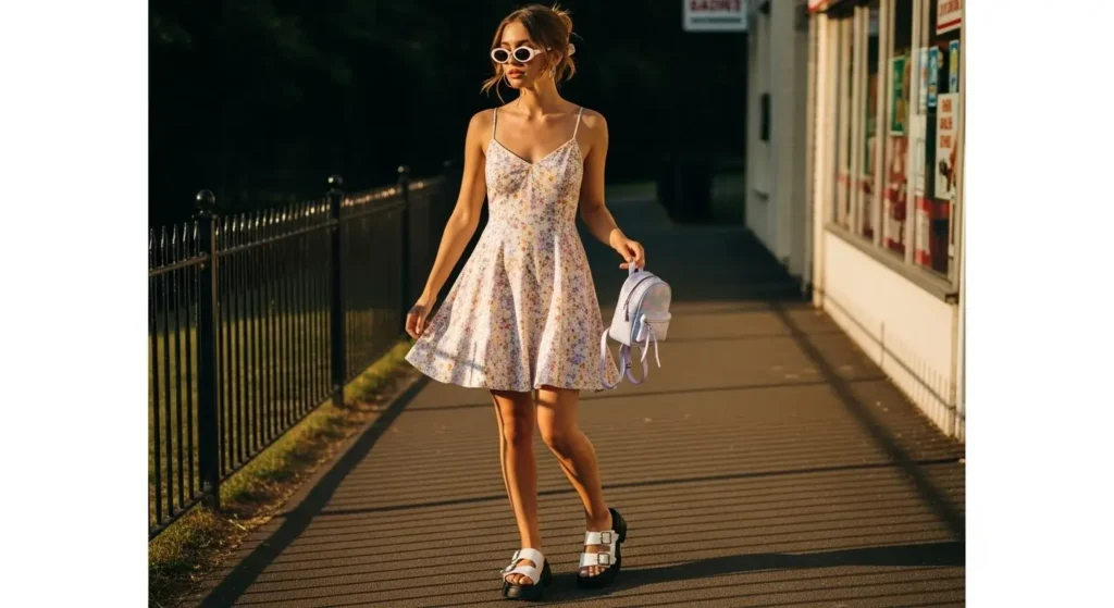 Spaghetti Strap Dress + Platform Sandals Vintage 90s Summer Outfits