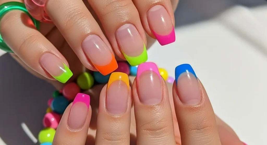 French Revival with Candy Tips Round Summer Nails