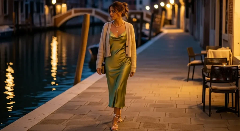 Cropped Cardigan + Slip Dress Cute and Comfy European Summer Outfits Ideas