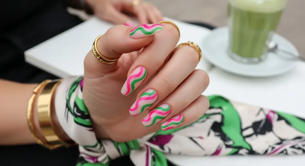 Abstract Watermelon Waves Juicy Watermelon Nails For Summer