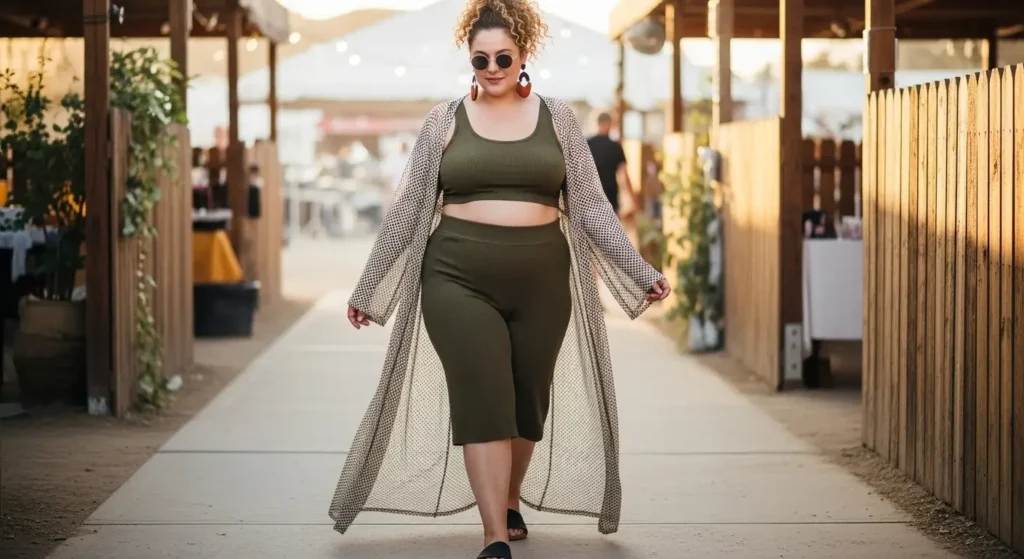 Sheer Layering Over Crop Tops Big Belly Summer Outfit Ideas