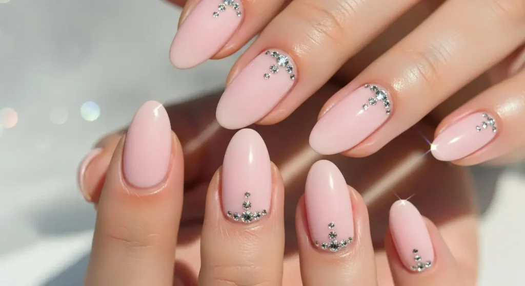 Crystalized Baby Pink Prettiest Pink Nails for Summer