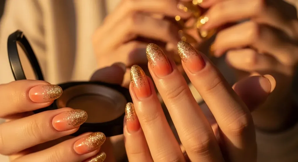 Golden Hour Glitter Fade Sunset Gradient Nails to Glow