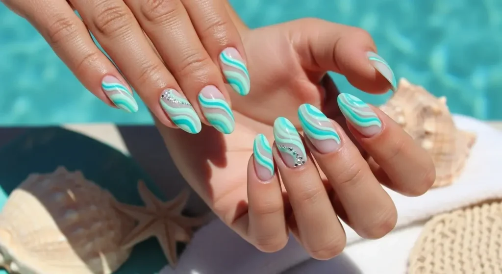 Mint + Turquoise Swirls Colorful Summer Nails to Try in 2025