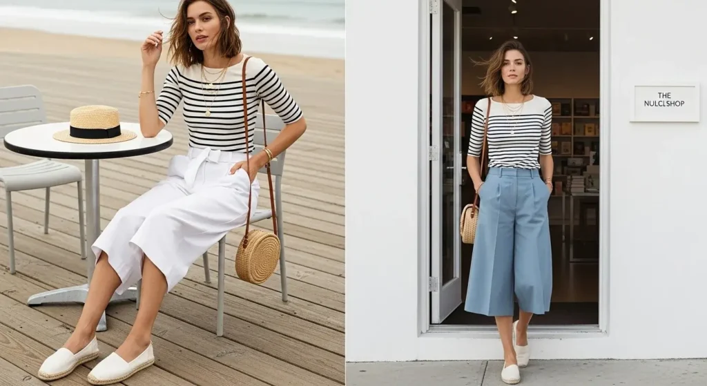 Culottes & Striped Tops Summer Wine Tasting Outfits