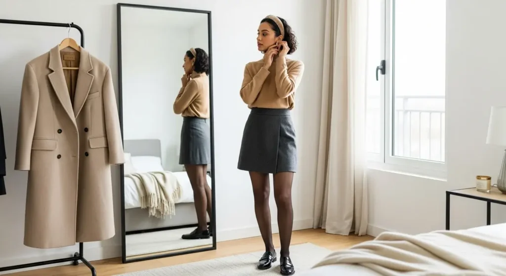 Cashmere Turtleneck + Mini Skirt Preppy Fall Outfits Idea