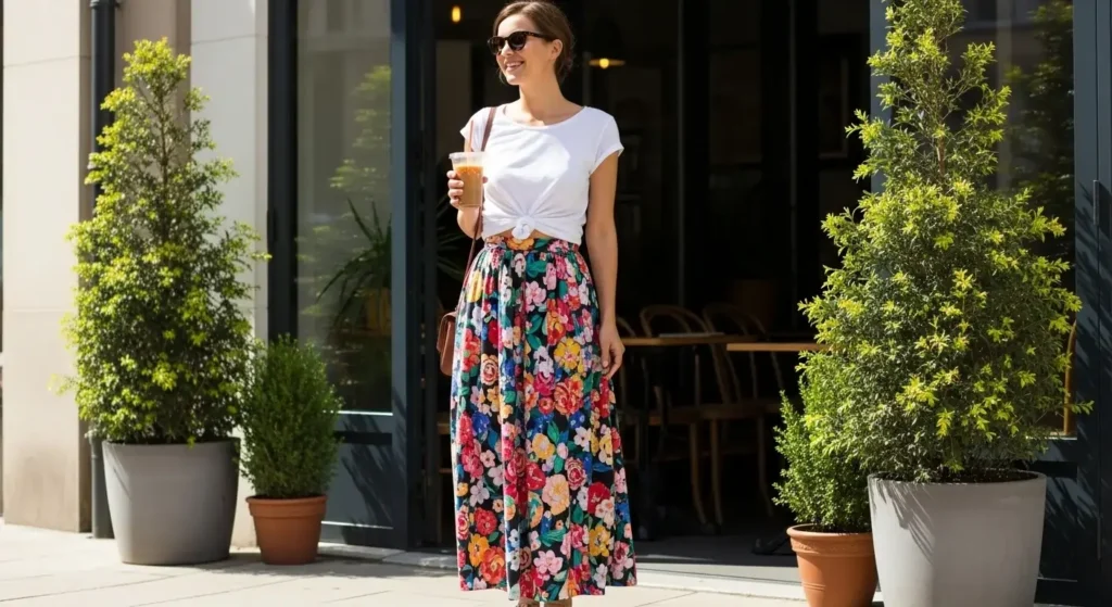 Button-Down Shirt + Slit Skirt Long Skirt Outfits for Summer women.
