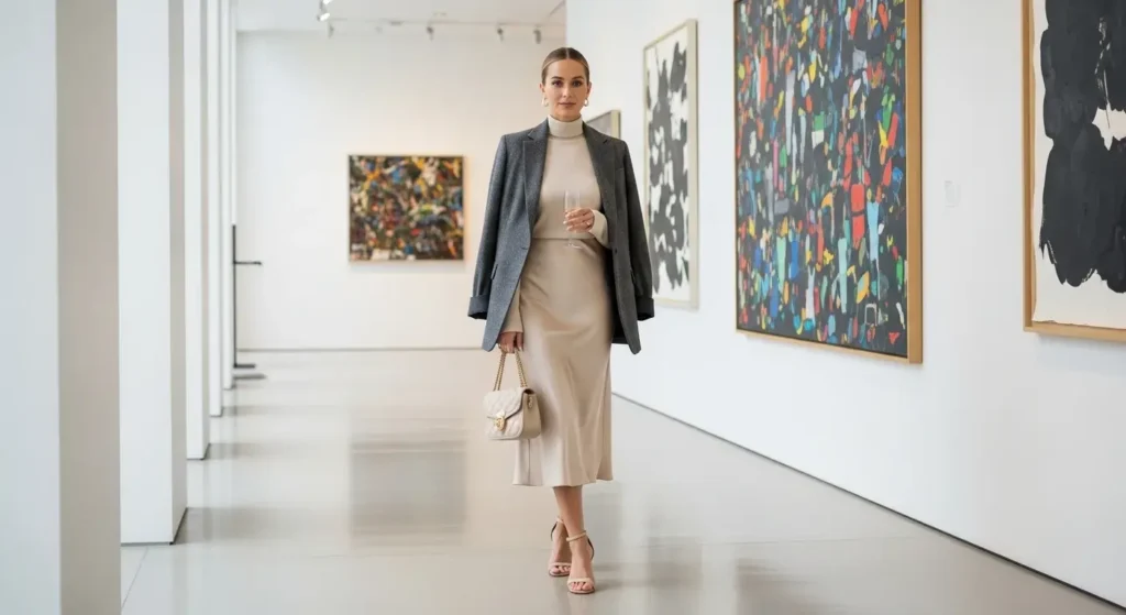 Turtleneck + Slip Skirt + Blazer Must-Have Fall Outfits Ideas