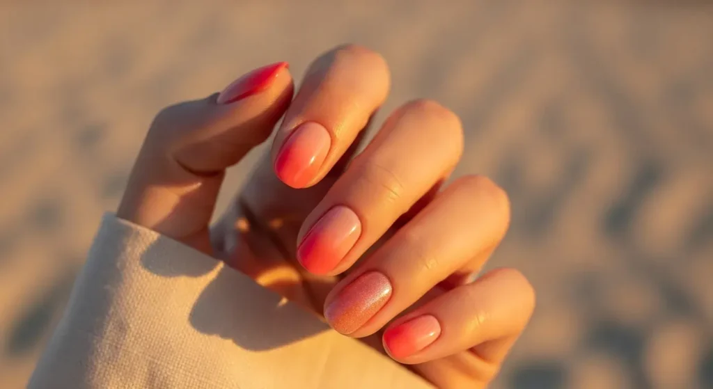 Sunset Gradient Short Acrylic Nails for Summer 2025
