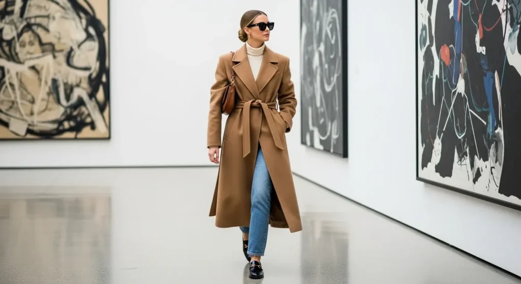 Longline Wool Coat + Straight-Leg Jeans + Loafers Must-Have Fall Outfits Ideas