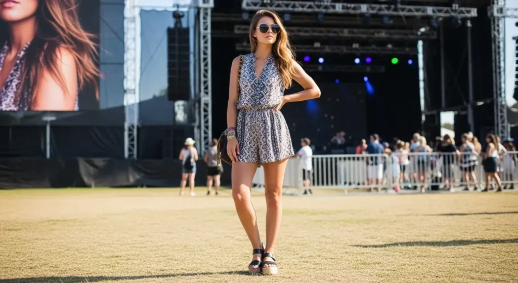 Jumpsuit or Romper summer concert outfits for women.