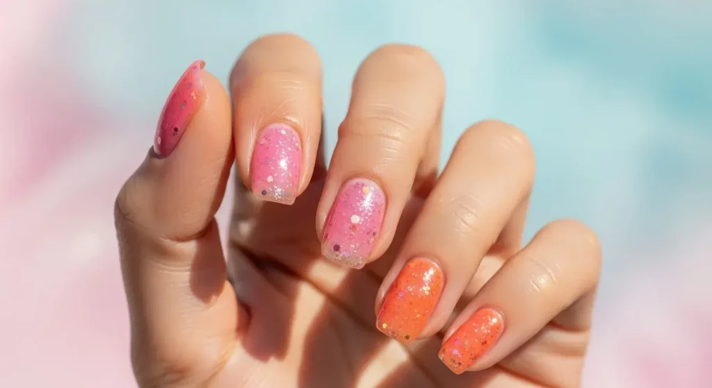 Jelly Glitter Nails Short Acrylic Nails for Summer 2025