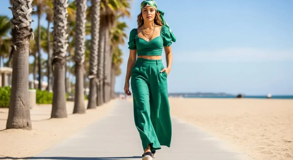 Crop Top + High-Waist Wide-Leg Pants Latina Fashion Outfits for Summer