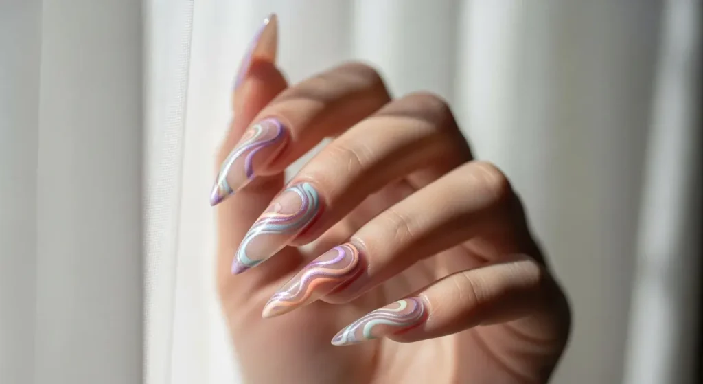 Chrome Dust Swirls Long Summer Nail