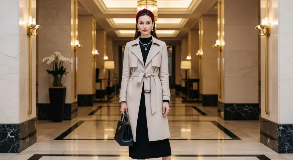 Headband + Trench Coat Combo Preppy Fall Outfits Idea