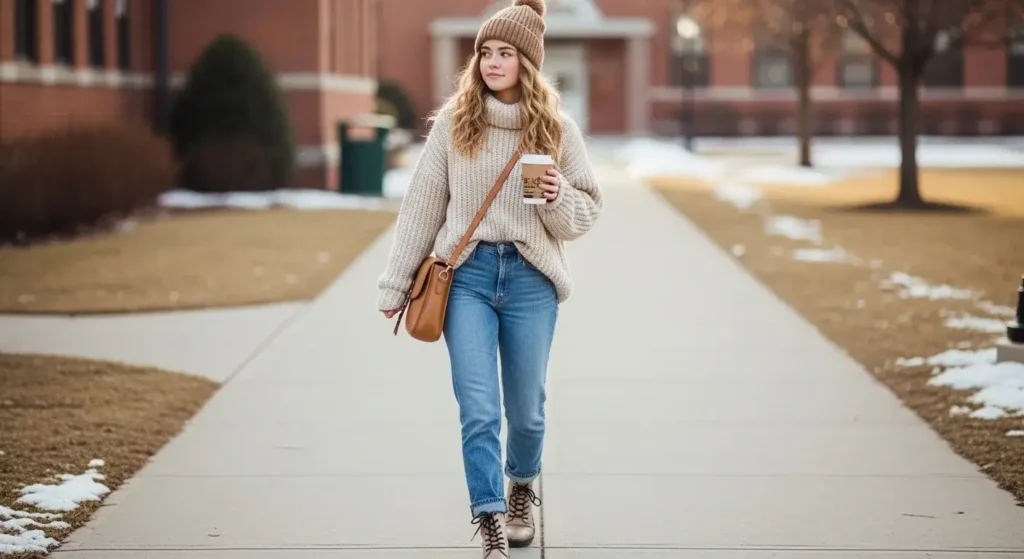 Oversized Sweaters + Straight-Leg Jeans Winter School Outfits
