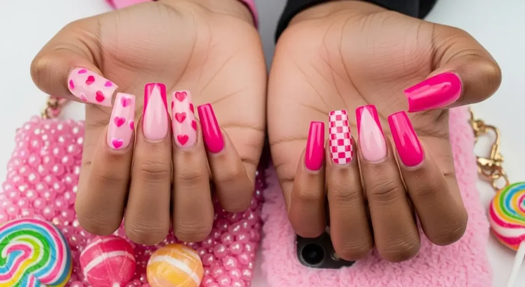 Two-Tone Bubblegum & Fuchsia Colorful Summer Nails to Try in 2025