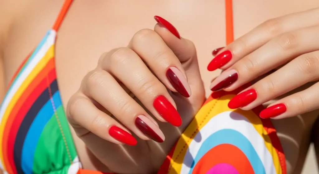 Split-Tone Red Summer Nails