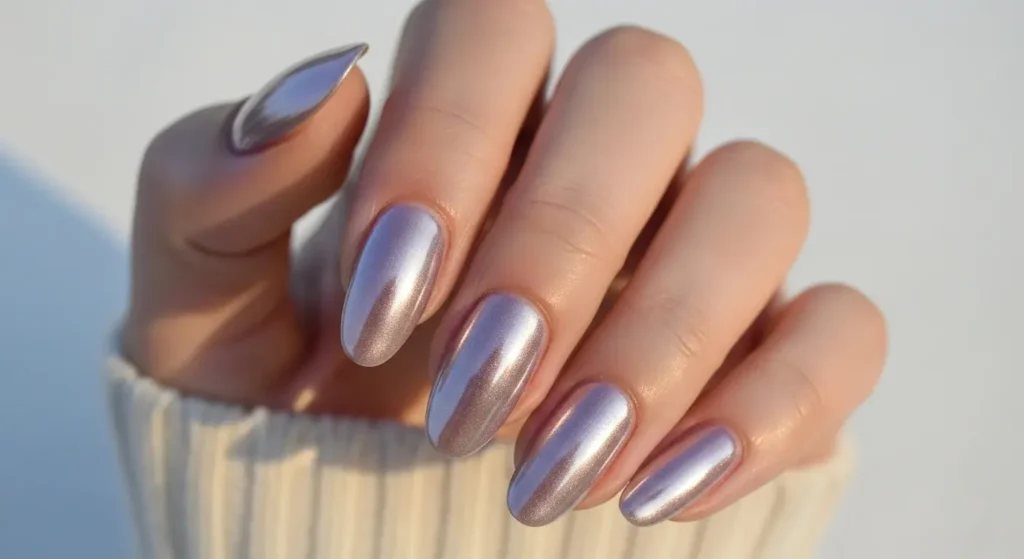 Chrome Dust Finish Oval Nail Inspo for Summer