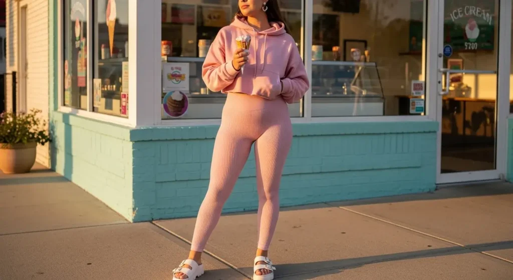 Cotton Hoodie Crop + Ribbed Seamless Leggings Outfits for Summer