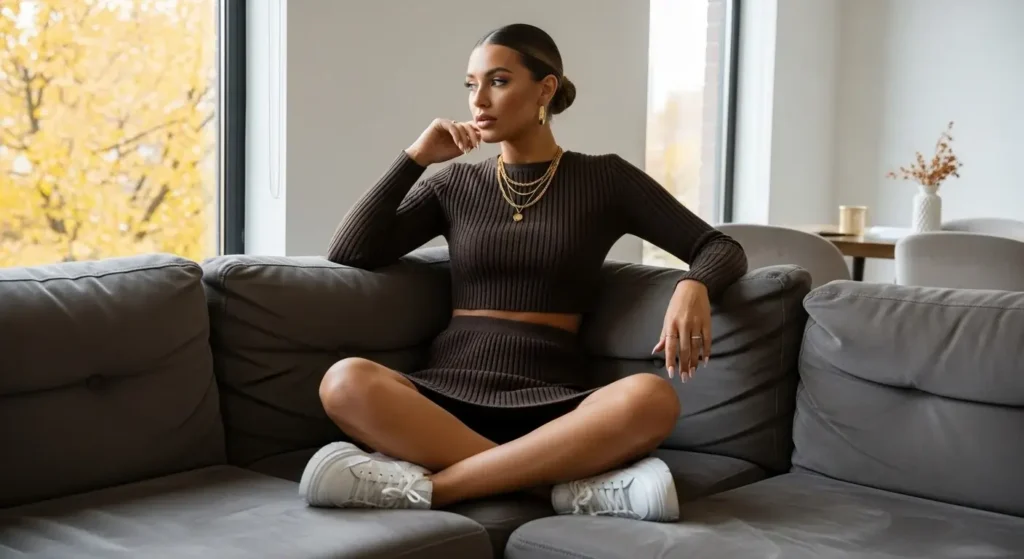 Baddie Knit Set + Chunky Sneakers Baddie Fall Outfits Ideas