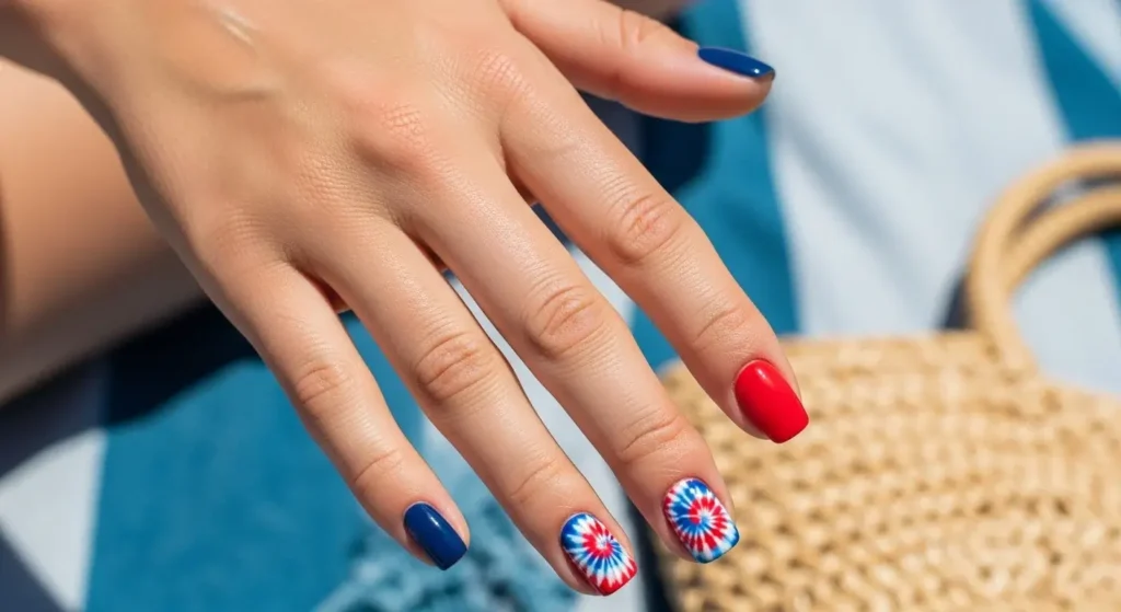Patriotic Tie-Dye Toes Cute July Nails for Summer 2025
