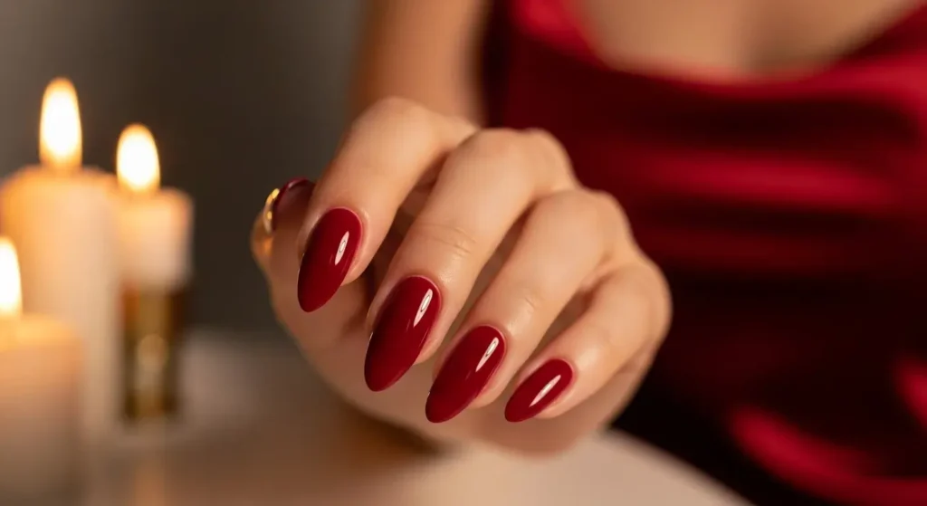 Glossy Pomegranate Almonds Bold Red Nails for Summer
