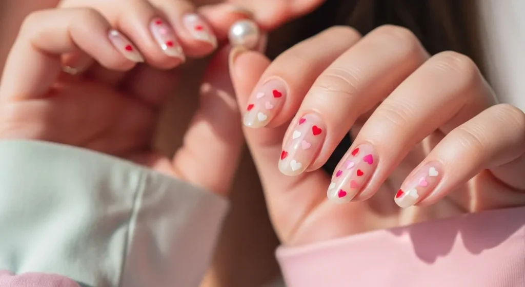 Micro Hearts Oval Nail Inspo for Summer