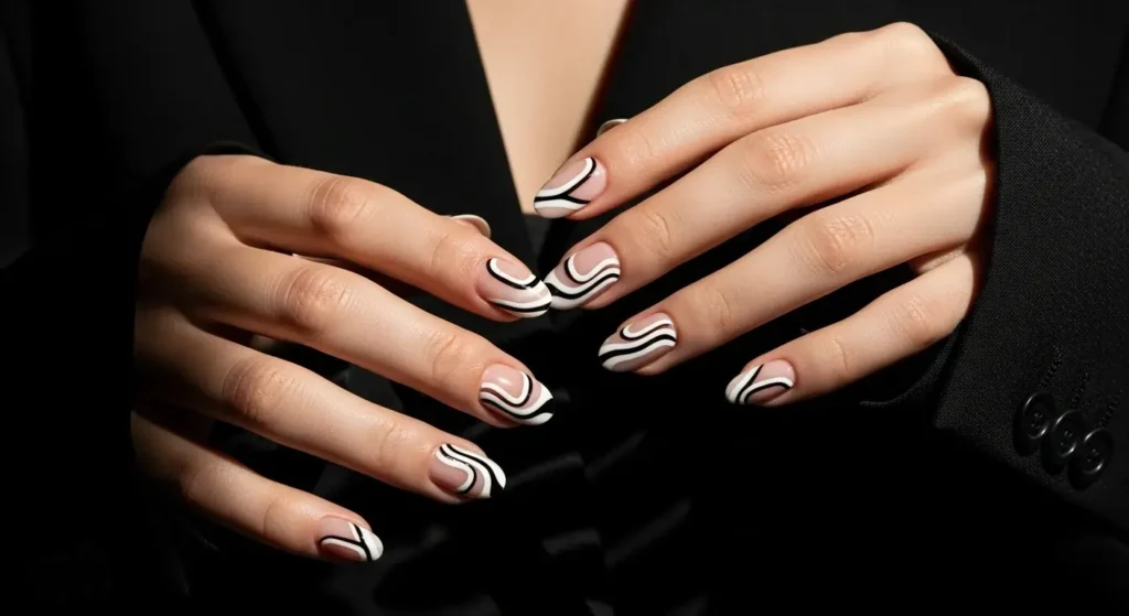 Negative Space Lines Oval Nail Inspo for Summer