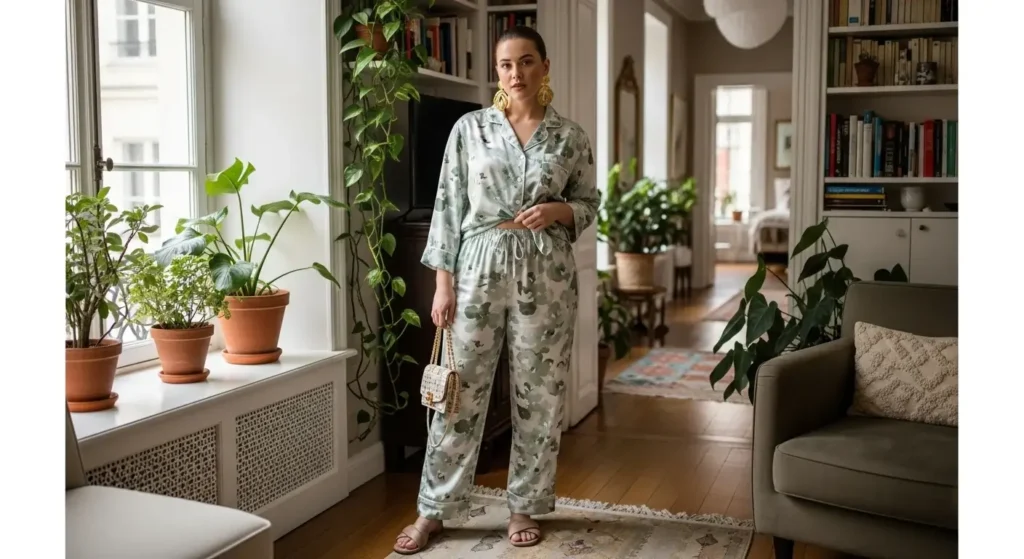 Silky Pajama Co-ord + Statement Earrings European Chic Summer Outfits Ideas