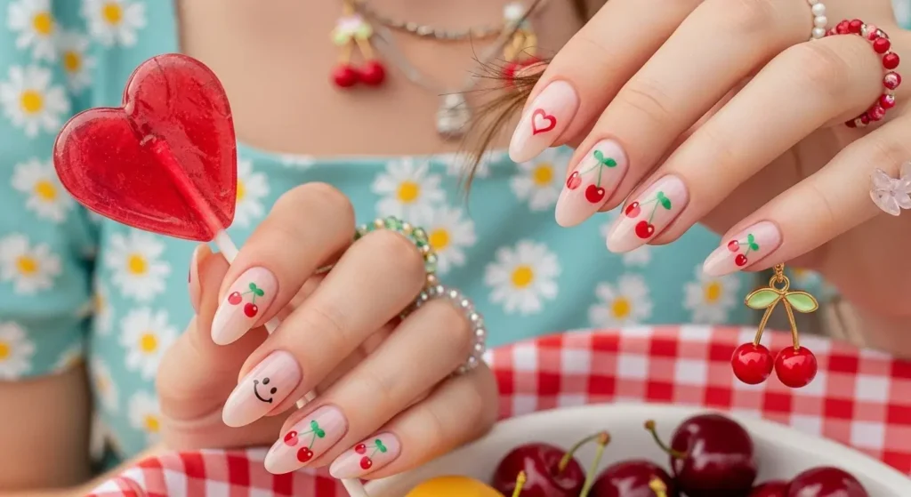 Cherry Pop Micro-Art Nails Red Summer Nails