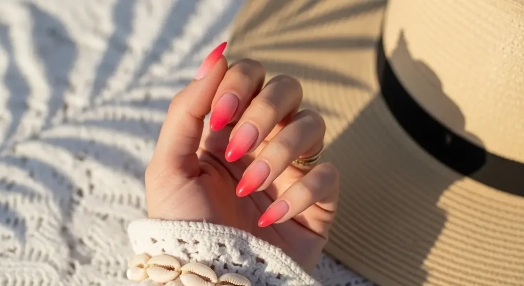 Classic Sunset Ombré Almonds Sunset Gradient Nails to Glow