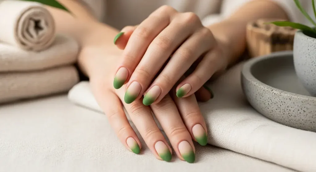 Matcha Latte Ombre Fresh Green Nails for Summer