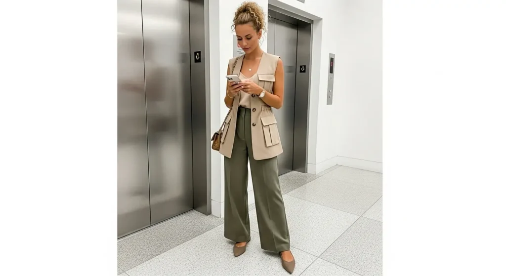 Utility-Inspired Vests + Wide-Leg Trousers Summer Office Work Outfits