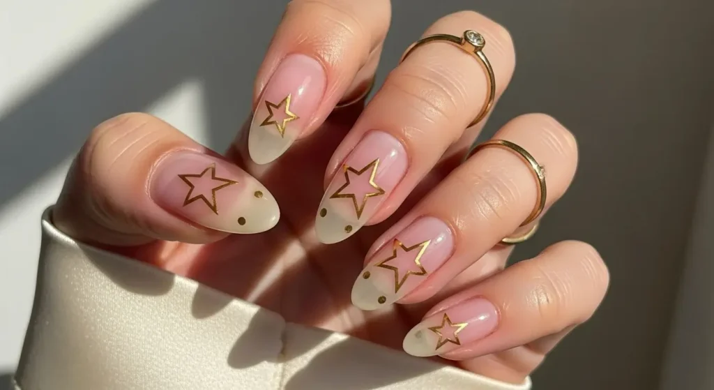 Gold Star Outlines on Sheer Pink Nails You’ll Want to Copy July 2025