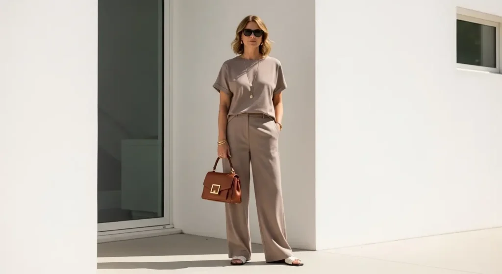 Matching Set (Top + Wide-Leg Pants) outfit for women over 40